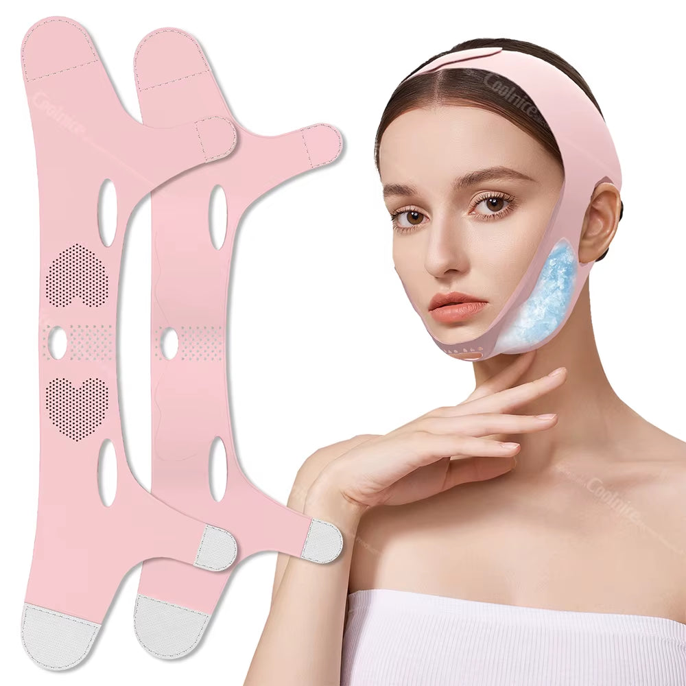 Reusable Hot and Cold Therapy Relief Pain Silicone Ice Gel Pack Face Mask Adjustable V-Shape Lifting Double Chin Strap