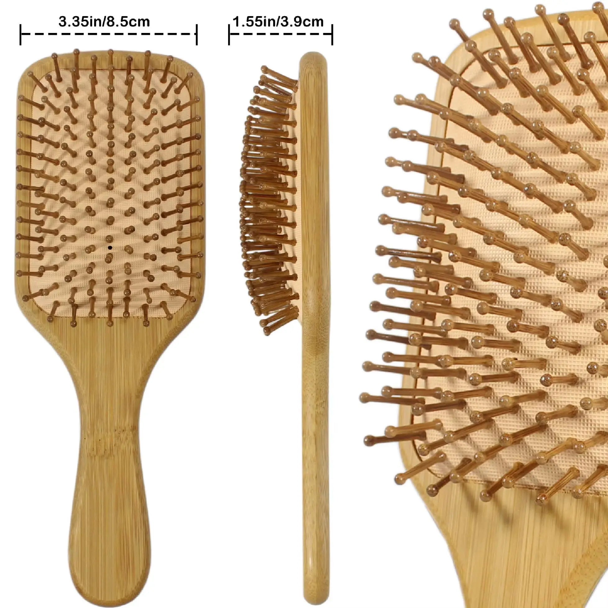 Eco-Friendly Bamboo Handle Massage Hair Brush and Comb Hair Comb Wooden Paddle Detangling Hair Brush Set