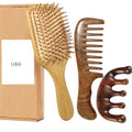 Eco-Friendly Bamboo Handle Massage Hair Brush and Comb Hair Comb Wooden Paddle Detangling Hair Brush Set