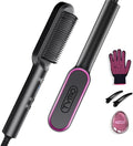 Hair Straightener Brush UK, Flat Iron and Hair Brush 2-In-1, Anti-Scald, Fast Heating, 5 Temp Settings (130℃-210℃), Professional Salon at Home, Wider Comb for Even Straightening, Black