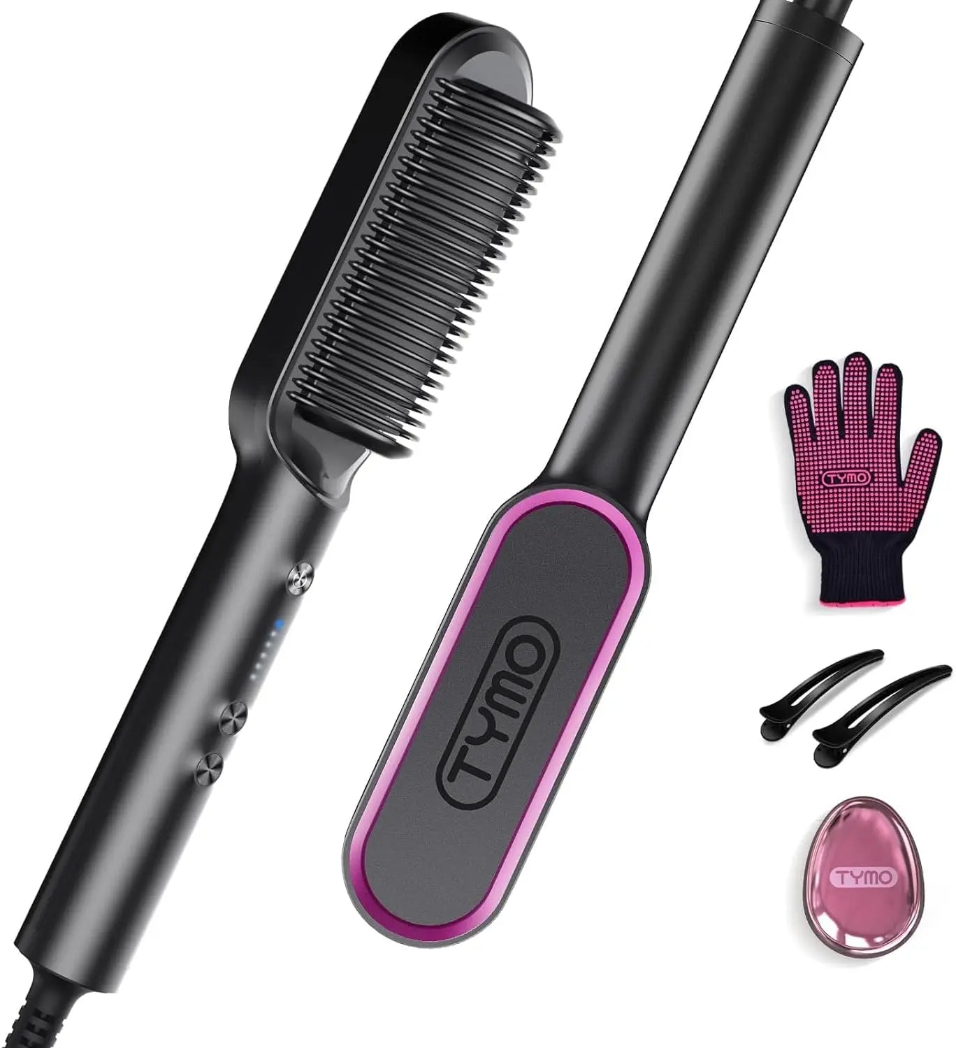 Hair Straightener Brush UK, Flat Iron and Hair Brush 2-In-1, Anti-Scald, Fast Heating, 5 Temp Settings (130℃-210℃), Professional Salon at Home, Wider Comb for Even Straightening, Black