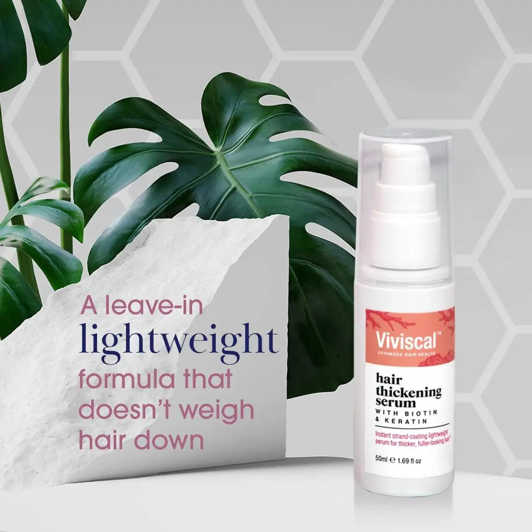 Hair Thickening Serum for Naturally Thicker & Fuller Looking Hair, Paraben Free Leave in Conditioner with Biotin, Keratin & Marine Collagen, for All Hair Types, 50 Ml