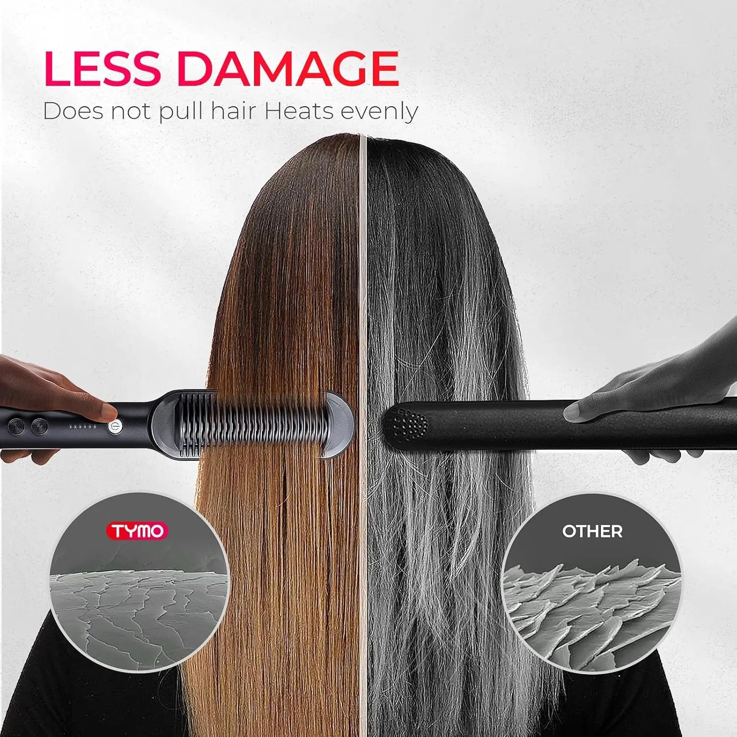 Hair Straightener Brush UK, Flat Iron and Hair Brush 2-In-1, Anti-Scald, Fast Heating, 5 Temp Settings (130℃-210℃), Professional Salon at Home, Wider Comb for Even Straightening, Black