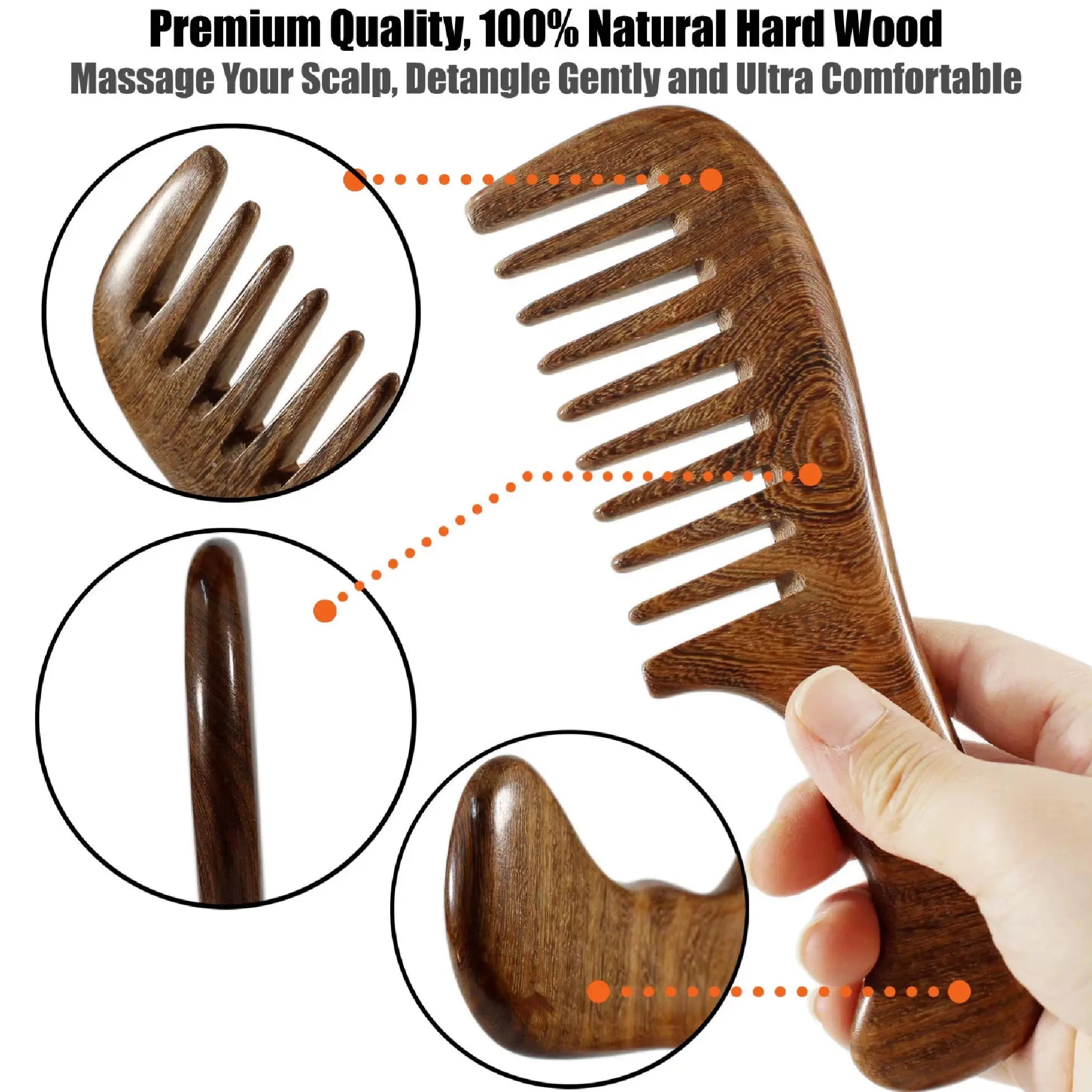 Eco-Friendly Bamboo Handle Massage Hair Brush and Comb Hair Comb Wooden Paddle Detangling Hair Brush Set