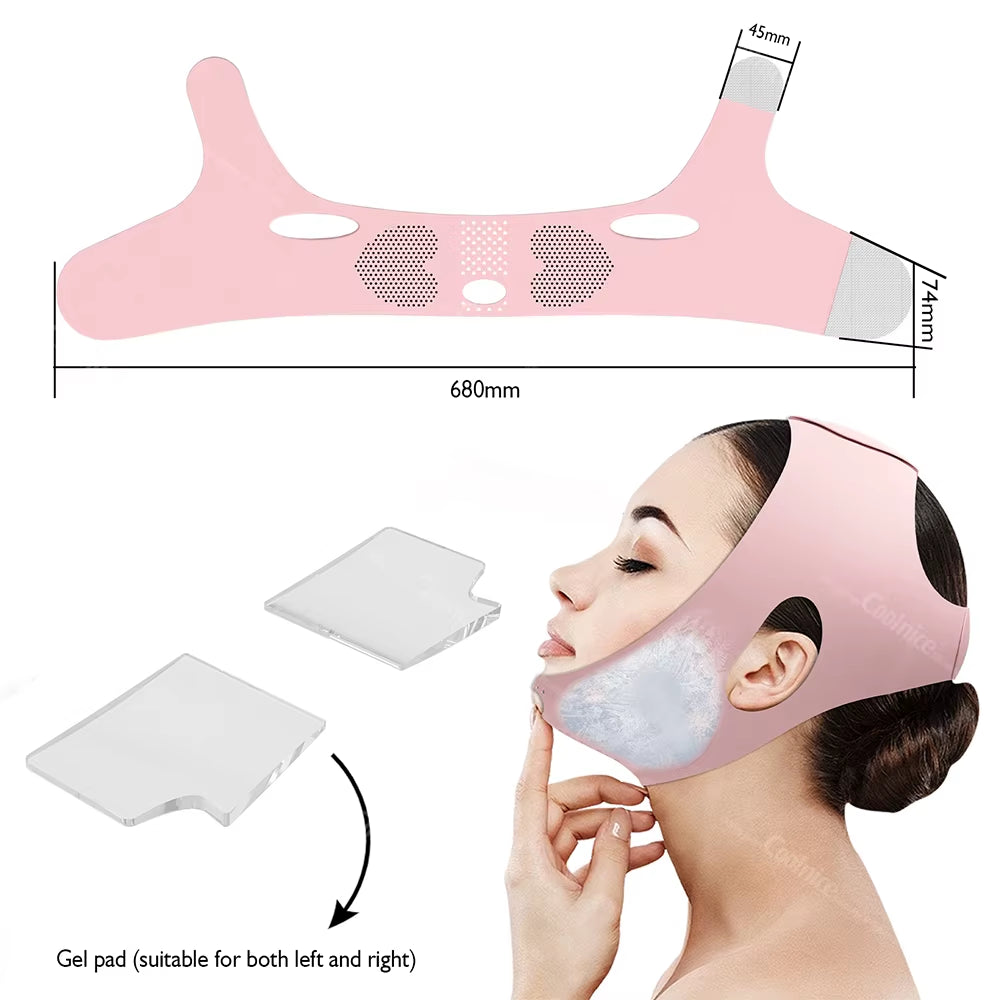 Reusable Hot and Cold Therapy Relief Pain Silicone Ice Gel Pack Face Mask Adjustable V-Shape Lifting Double Chin Strap