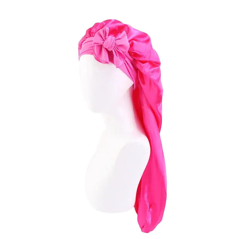 Custom Logo Large Long Satin Bonnet with Stretchy Tie Band Sleep Cap for Braids Silk Hair Bonnet