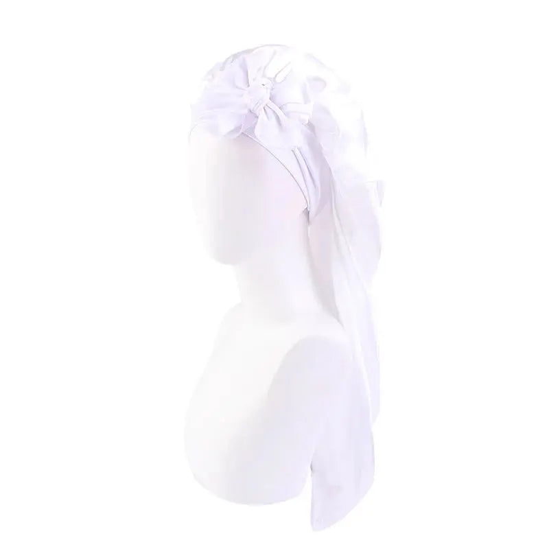 Custom Logo Large Long Satin Bonnet with Stretchy Tie Band Sleep Cap for Braids Silk Hair Bonnet