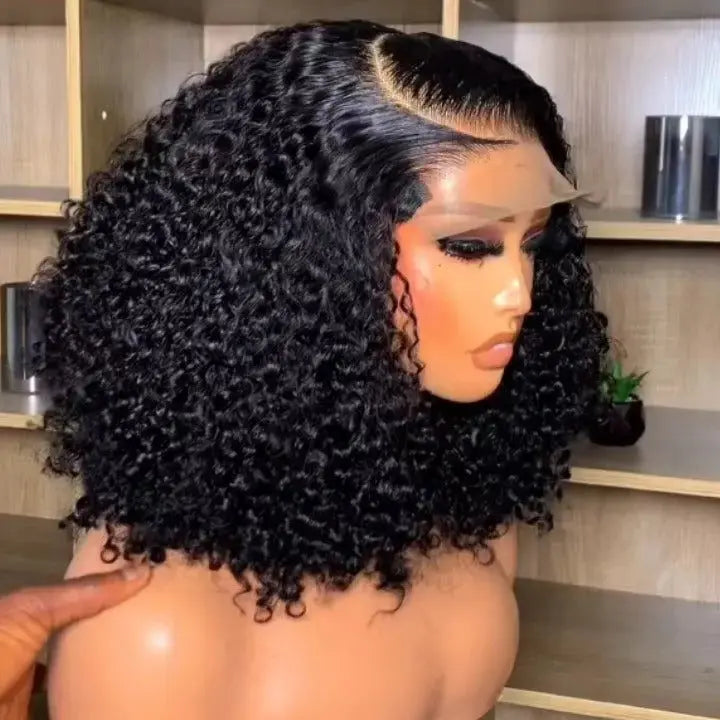 Wholesale 8-16 Inch Raw Brazilian Hair 5*5 Glueless HD Lace Wig Kinky Curly Double Drawn Bob Wig 100% Human Hair for Black Women