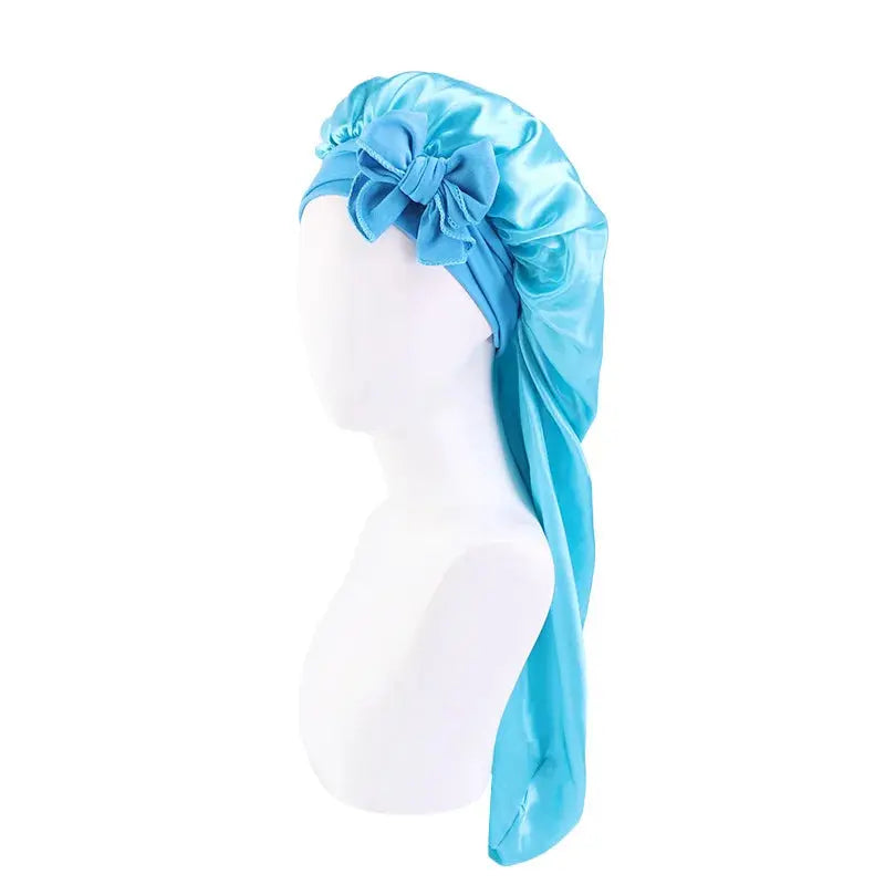 Custom Logo Large Long Satin Bonnet with Stretchy Tie Band Sleep Cap for Braids Silk Hair Bonnet